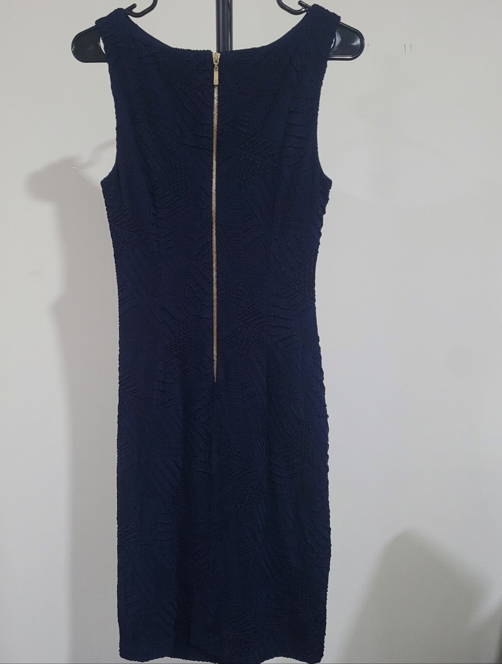 Joseph Ribkoff Navy Textured Midi Dress with Gold Back Zip